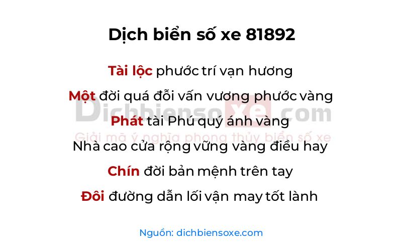 Dịch thơ biển số 81892