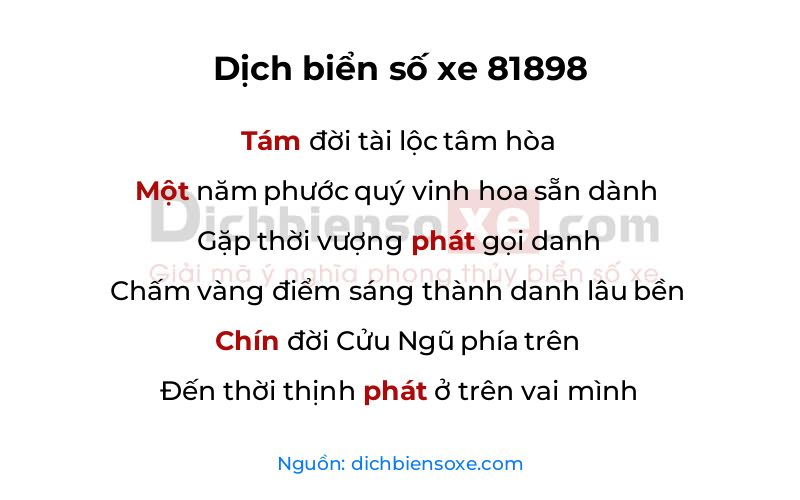 Dịch thơ biển số 81898