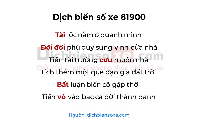 Dịch thơ biển số 81900