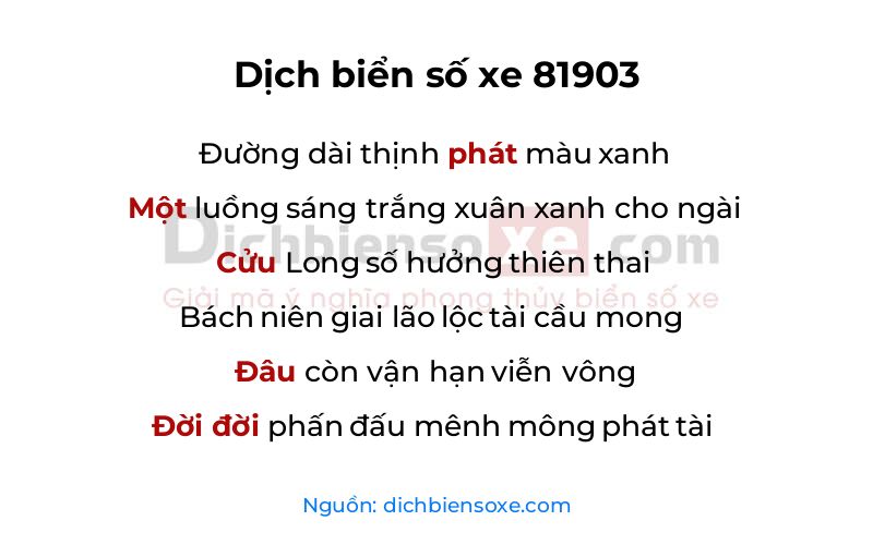 Dịch thơ biển số 81903