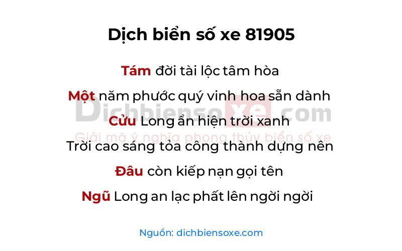 Dịch thơ biển số 81905