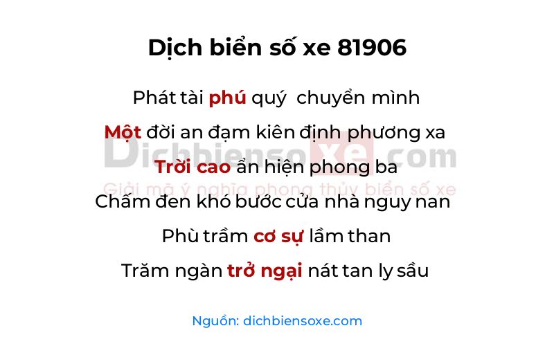 Dịch thơ biển số 81906