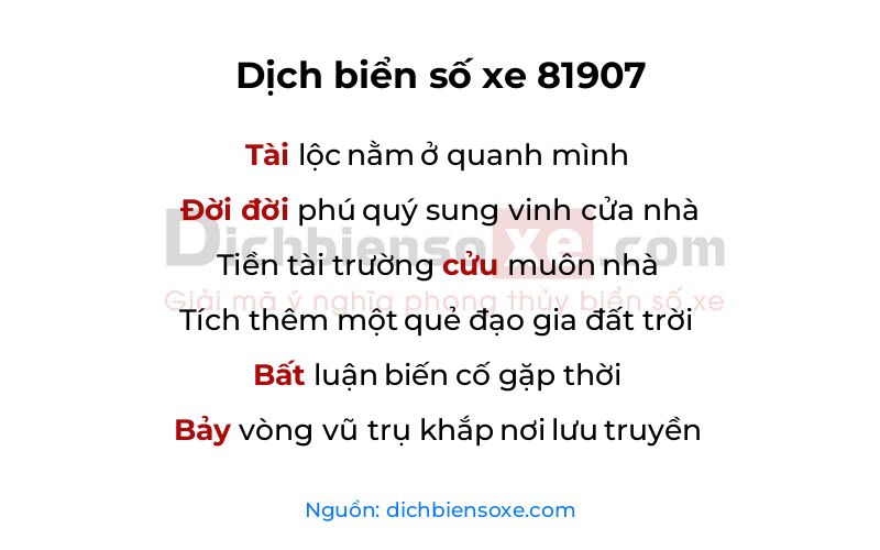 Dịch thơ biển số 81907