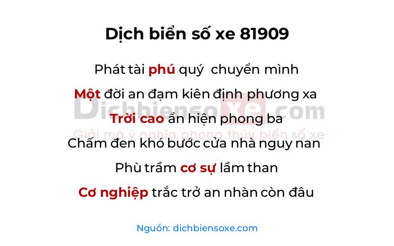 Dịch thơ biển số 81909