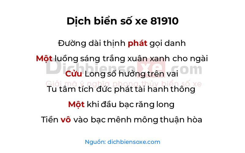 Dịch thơ biển số 81910