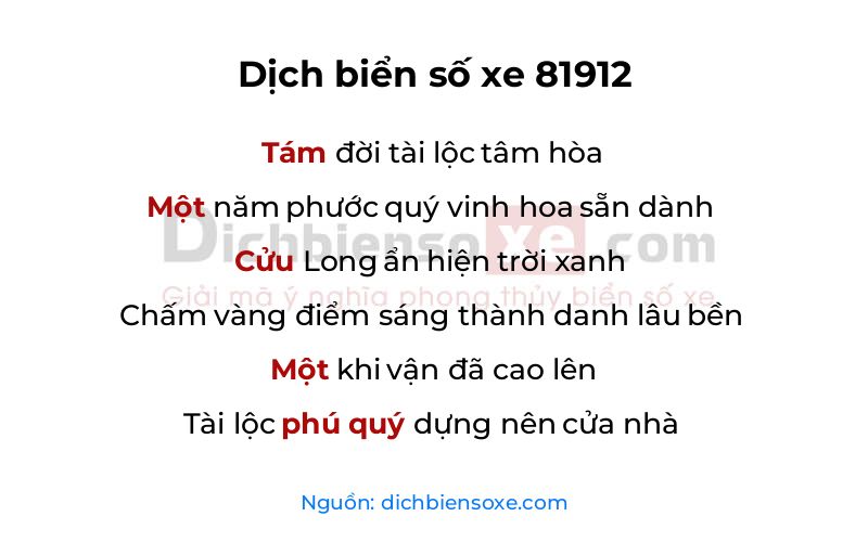 Dịch thơ biển số 81912