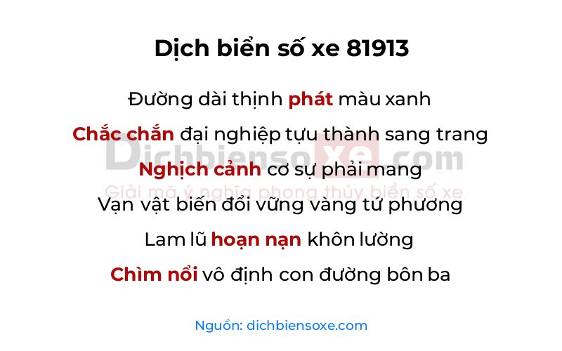Dịch thơ biển số 81913