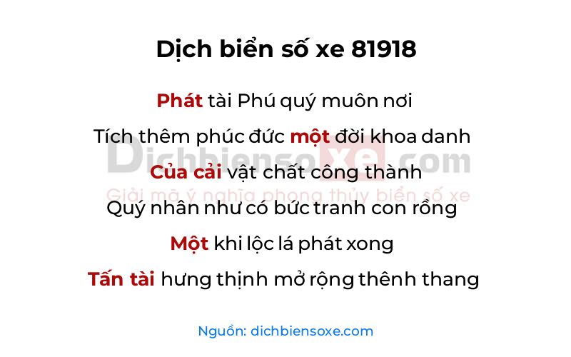 Dịch thơ biển số 81918