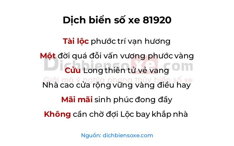 Dịch thơ biển số 81920