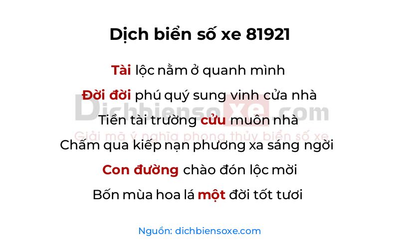Dịch thơ biển số 81921
