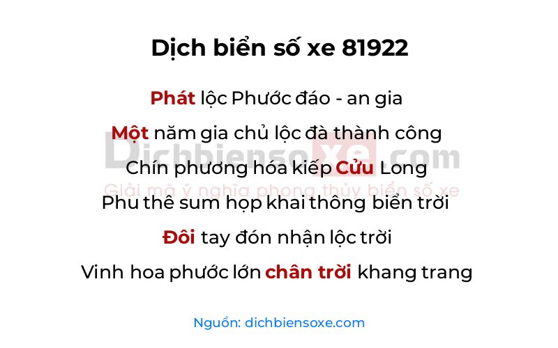 Dịch thơ biển số 81922
