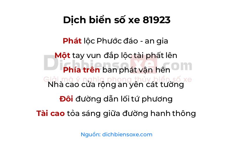 Dịch thơ biển số 81923