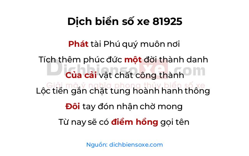 Dịch thơ biển số 81925