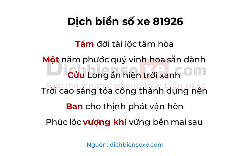 Dịch thơ biển số 81926