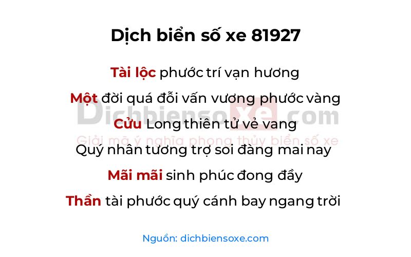 Dịch thơ biển số 81927