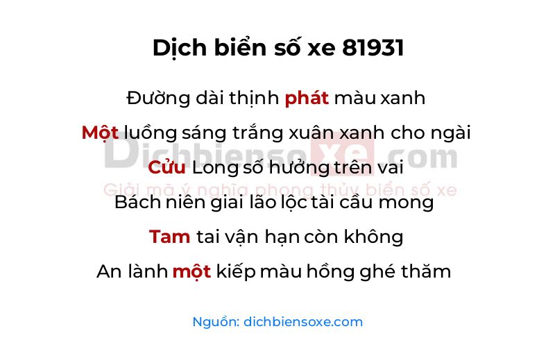 Dịch thơ biển số 81931