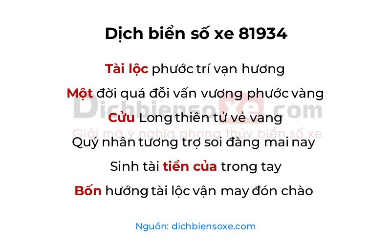 Dịch thơ biển số 81934
