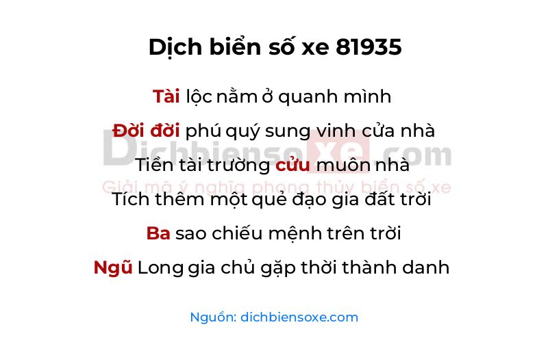 Dịch thơ biển số 81935