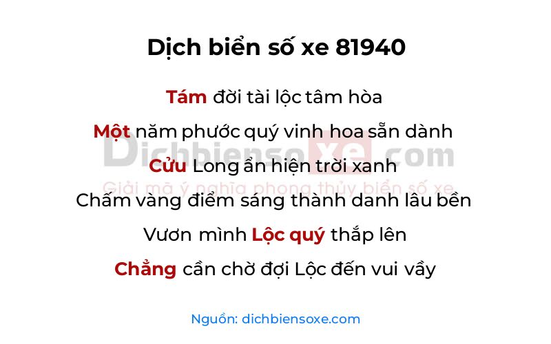 Dịch thơ biển số 81940