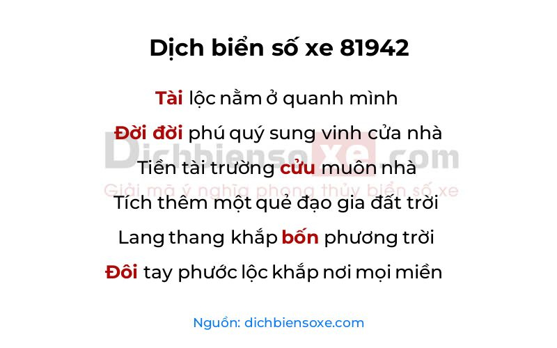 Dịch thơ biển số 81942