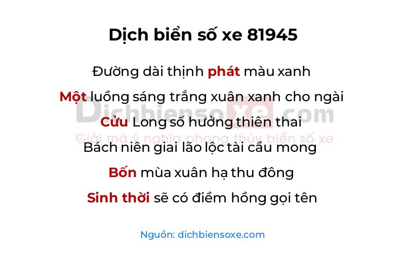 Dịch thơ biển số 81945