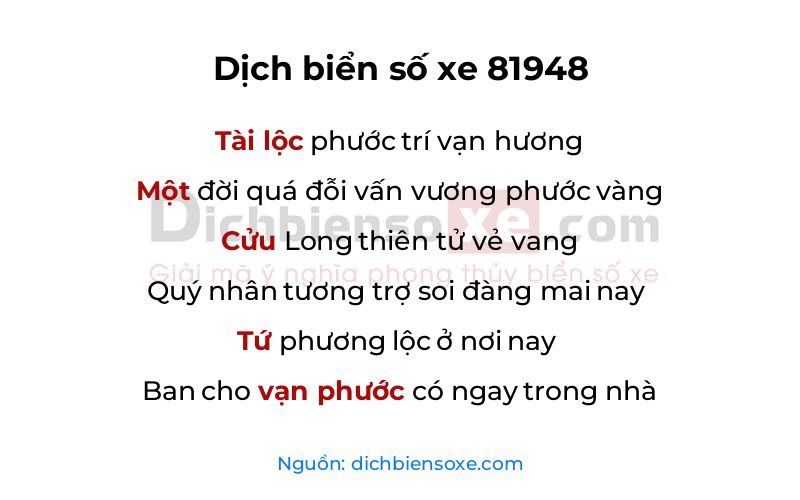 Dịch thơ biển số 81948