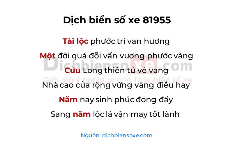 Dịch thơ biển số 81955