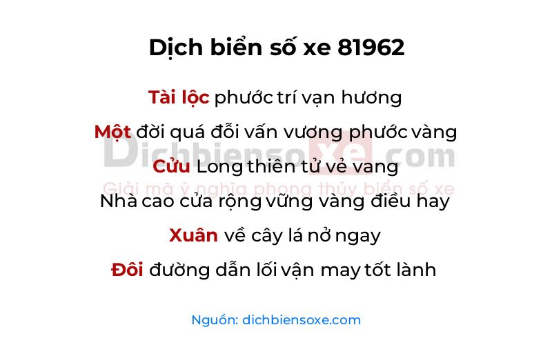 Dịch thơ biển số 81962