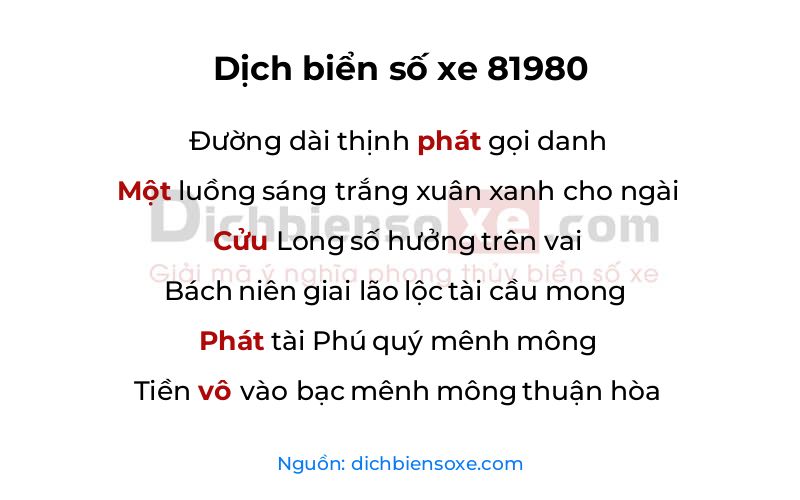 Dịch thơ biển số 81980