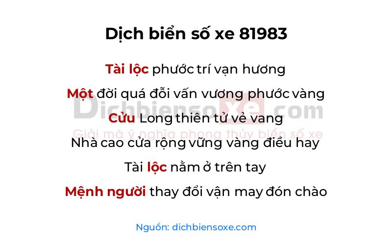 Dịch thơ biển số 81983