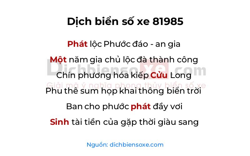 Dịch thơ biển số 81985