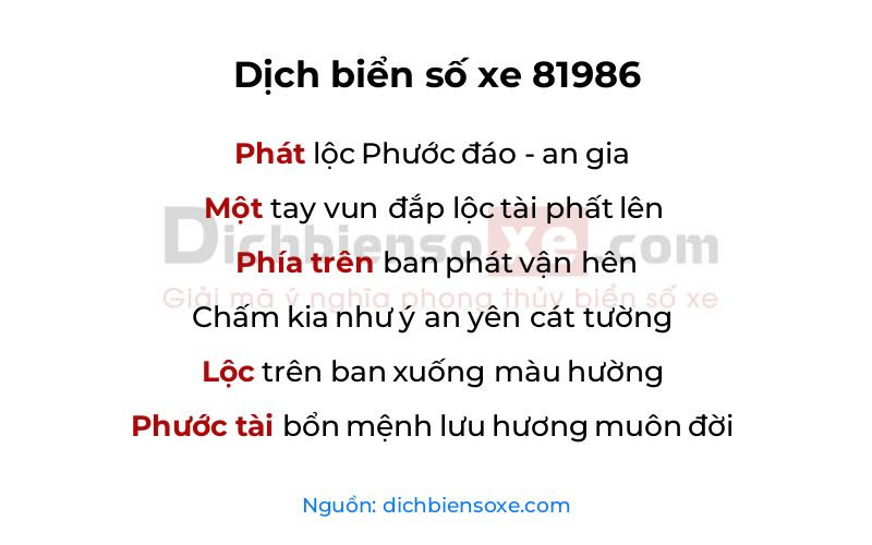 Dịch thơ biển số 81986