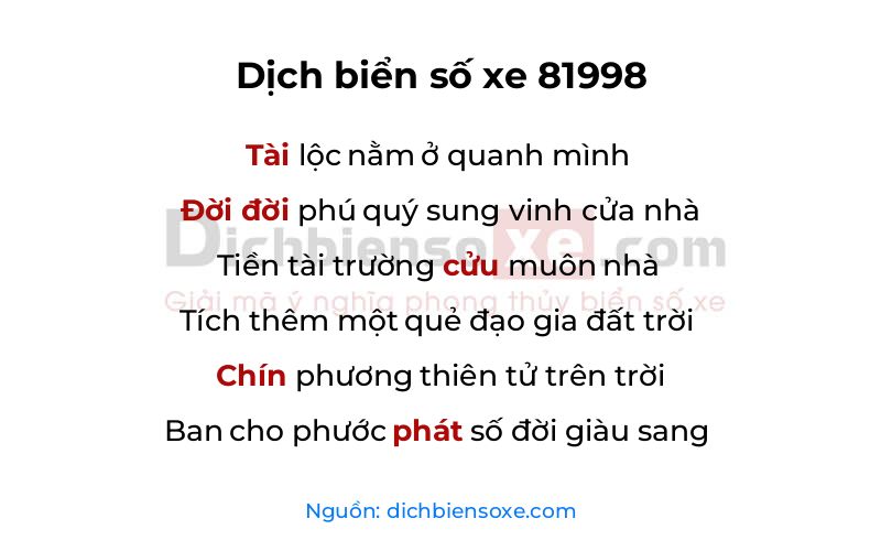 Dịch thơ biển số 81998