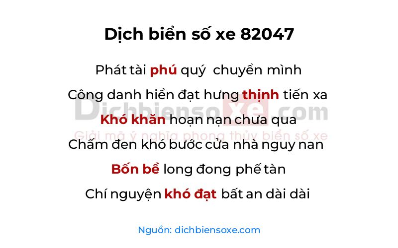 Dịch thơ biển số 82047