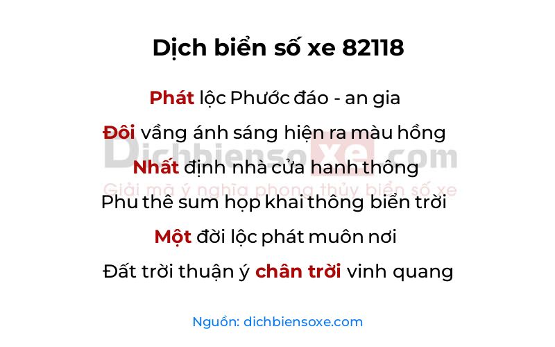 Dịch thơ biển số 82118