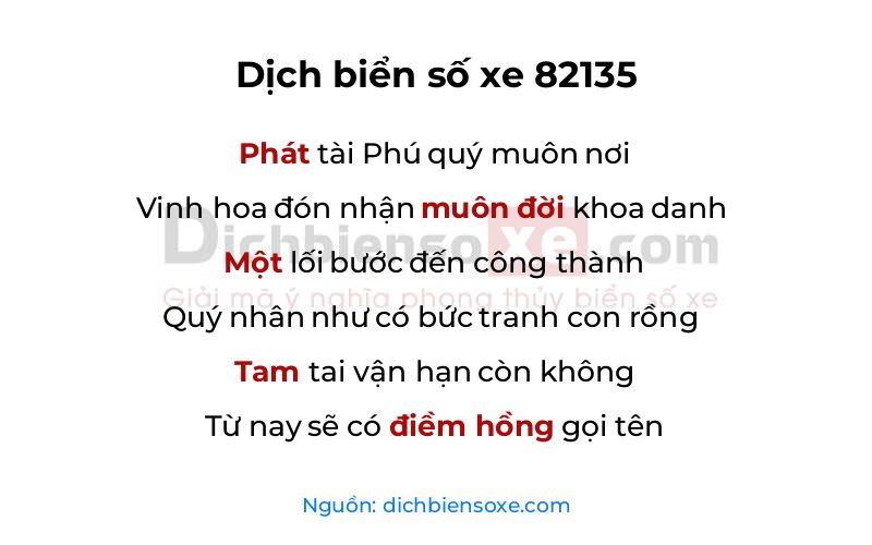 Dịch thơ biển số 82135