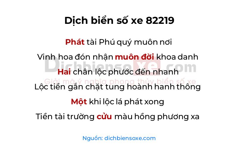 Dịch thơ biển số 82219