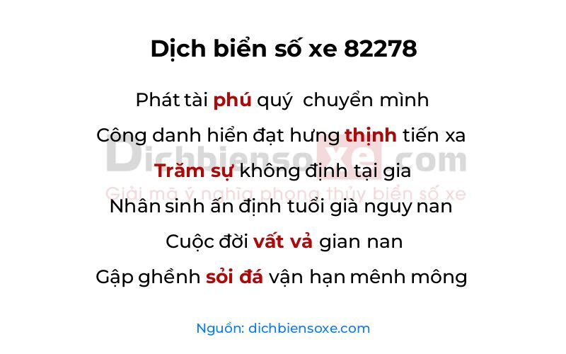 Dịch thơ biển số 82278
