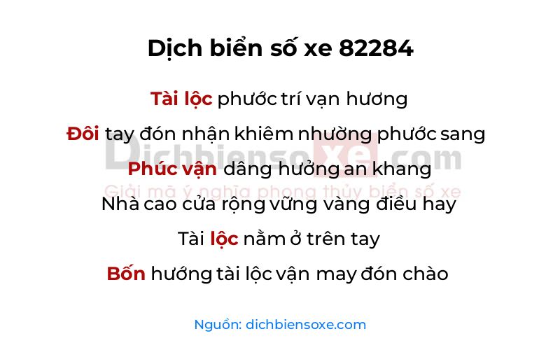 Dịch thơ biển số 82284