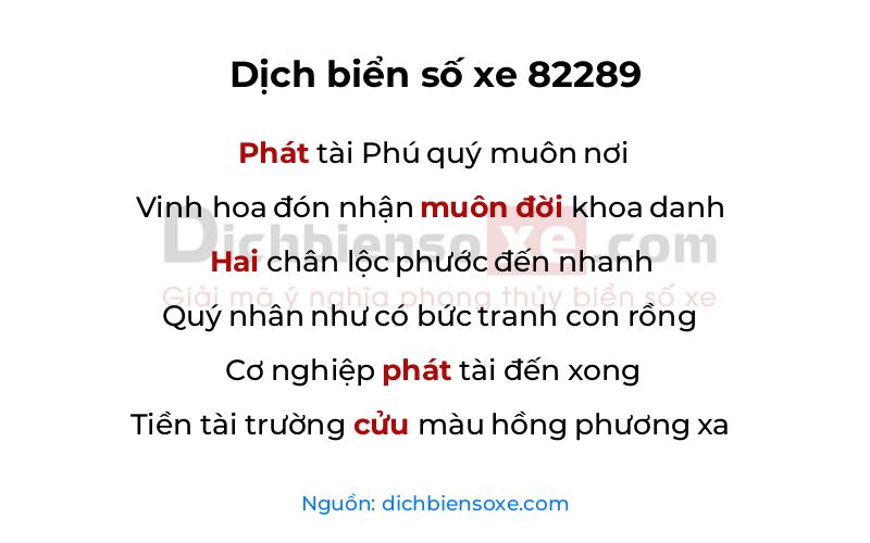 Dịch thơ biển số 82289