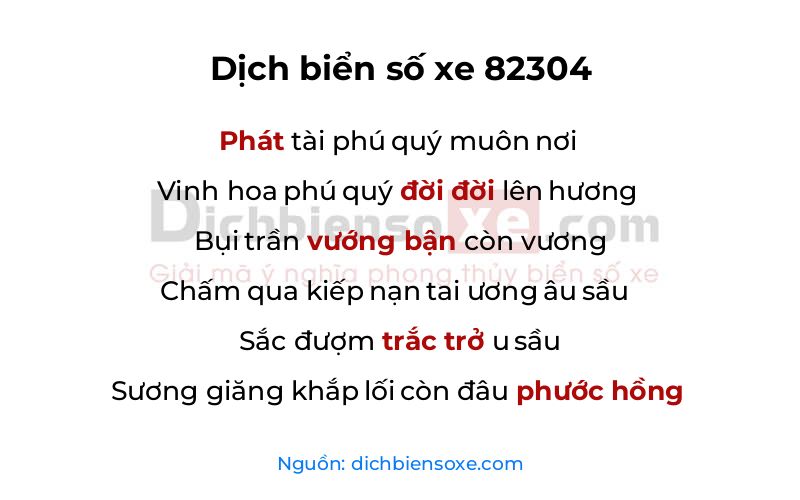 Dịch thơ biển số 82304