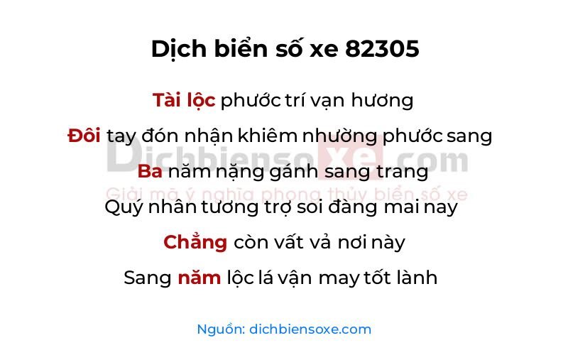 Dịch thơ biển số 82305