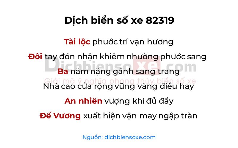 Dịch thơ biển số 82319