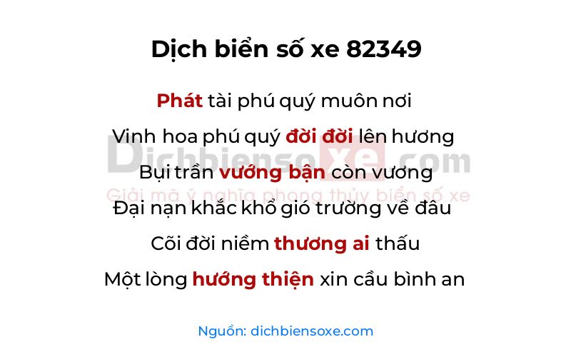 Dịch thơ biển số 82349