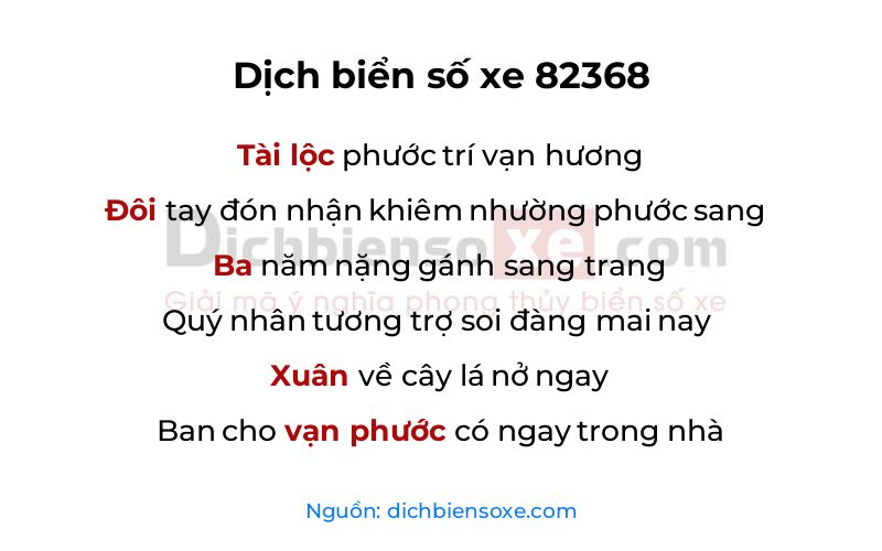 Dịch thơ biển số 82368