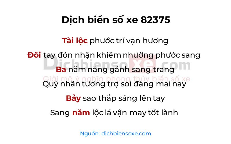 Dịch thơ biển số 82375