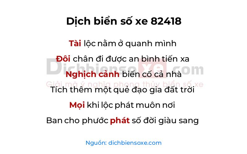 Dịch thơ biển số 82418