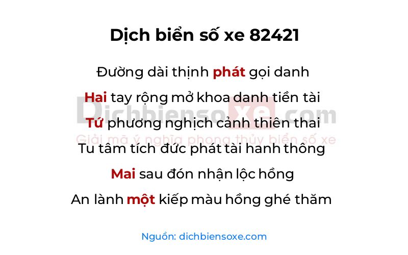 Dịch thơ biển số 82421