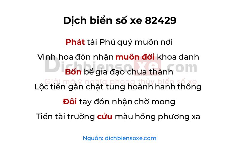 Dịch thơ biển số 82429