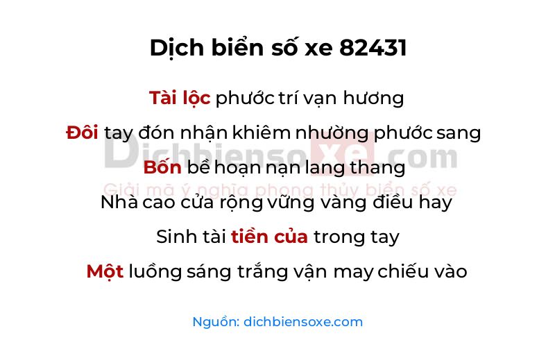Dịch thơ biển số 82431